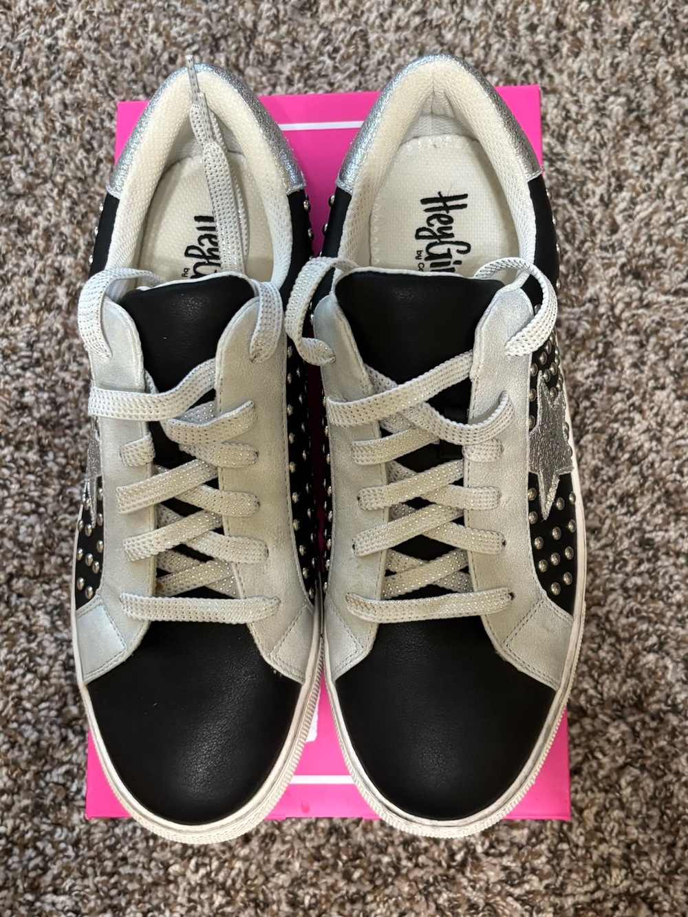 Corkys Black and Silver Star Stud Low-Top Sneakers